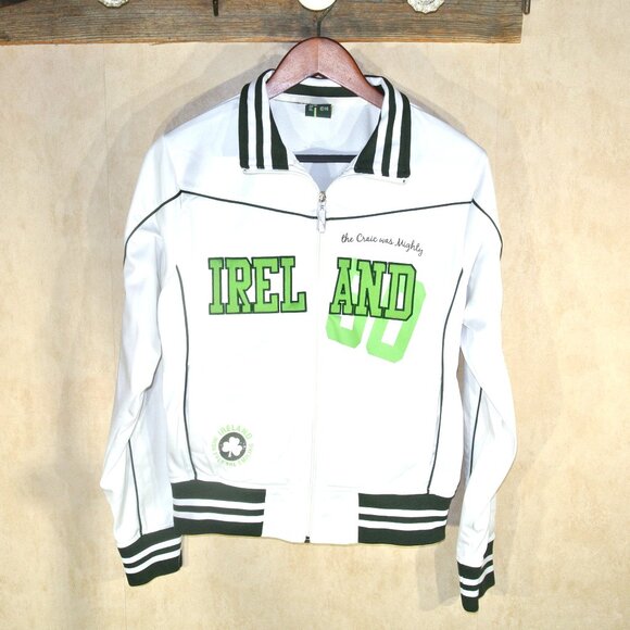 Women's Retro Irish White Green Ireland 50 Embroidered Track Jacket Size 12/14 - Picture 1 of 11